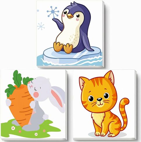 Hiolife 3 Pack Paint by Number Kits for Kids, 8X 8 inch Framed,Colorful Animals Oil Painting Kits for Girls and Boys, Painting Sets for Childrens,Home Wall Decor in Saudi Arabia