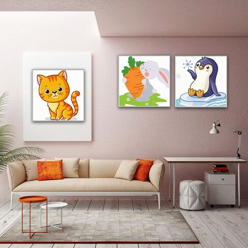 Hiolife 3 Pack Paint by Number Kits for Kids, 8X 8 inch Framed,Colorful Animals Oil Painting Kits for Girls and Boys, Painting Sets for Childrens,Home Wall Decor in Saudi Arabia