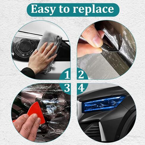 12×48 Inch Car Light Tint Film, Shiny Chameleon Headlights Tail Lights Fog Lights Films, Self Adhesive Vinyl Film Sticker Sheet Roll, Universal Auto Modification Cover for Most Models (Light Blue) in Kuwait