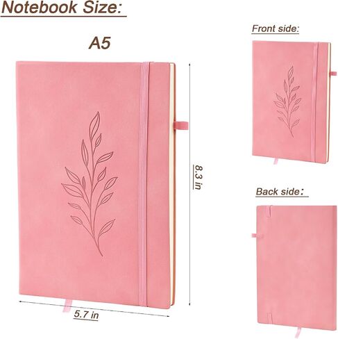 ZQZYMXQ A5 Lined Notebook Journal for Women Men, 200 Pages, Leaf Leather Notebooks for Work Note Taking (Beige) in Saudi Arabia