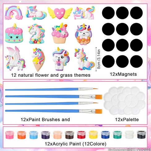 HyDren 12 Set Christmas Ready to Paint Your Own Ceramic Magnet Unpainted Ceramics Figurines Kit Paintable Unicorn Figurines with Magnets Paintbrushes Palettes for DIY Art and Craft(Unicorn Theme) in Saudi Arabia