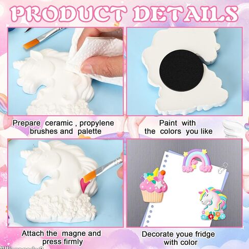 HyDren 12 Set Christmas Ready to Paint Your Own Ceramic Magnet Unpainted Ceramics Figurines Kit Paintable Unicorn Figurines with Magnets Paintbrushes Palettes for DIY Art and Craft(Unicorn Theme) in Saudi Arabia