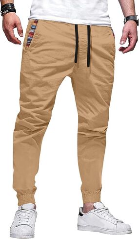 HOTake Mens Joggers Pants Elastic Waistband Khaki Pants Mens Drawstring Jogger with Signature Pockets in Saudi Arabia