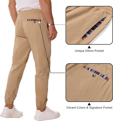 HOTake Mens Joggers Pants Elastic Waistband Khaki Pants Mens Drawstring Jogger with Signature Pockets in Saudi Arabia