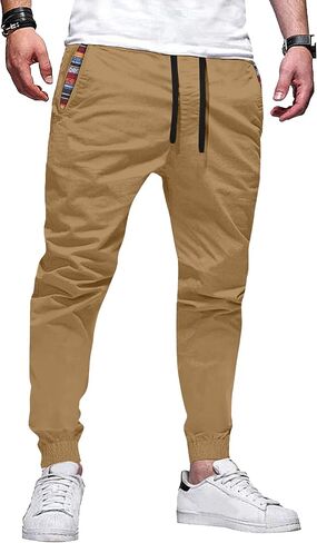 HOTake Mens Joggers Pants Elastic Waistband Khaki Pants Mens Drawstring Jogger with Signature Pockets in Saudi Arabia