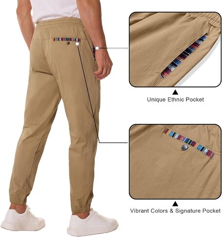 HOTake Mens Joggers Pants Elastic Waistband Khaki Pants Mens Drawstring Jogger with Signature Pockets in Saudi Arabia
