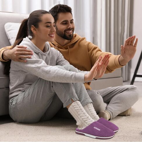 Men's and women's cotton slippers, autumn and winter warm home slippers, comfortable thick bottom non-slip plush slippers, suitable for indoor/outdoor in Saudi Arabia