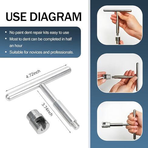 طقم إصلاح انبعاجات جسم السيارة 19 قطعة من Ajxn، أداة سحب من نوع T + 18 قطعة لاصقة غير مدمرة أداة إصلاح طلاء السيارة، ملحقات إصلاح قابلة لإعادة الاستخدام لتأثير أضرار البرد، عالمية للسيارات (أزرق وفضي) in Kuwait