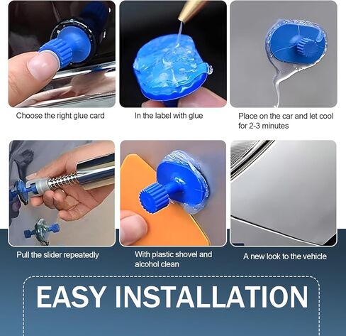 طقم إصلاح انبعاجات جسم السيارة 19 قطعة من Ajxn، أداة سحب من نوع T + 18 قطعة لاصقة غير مدمرة أداة إصلاح طلاء السيارة، ملحقات إصلاح قابلة لإعادة الاستخدام لتأثير أضرار البرد، عالمية للسيارات (أزرق وفضي) in Kuwait