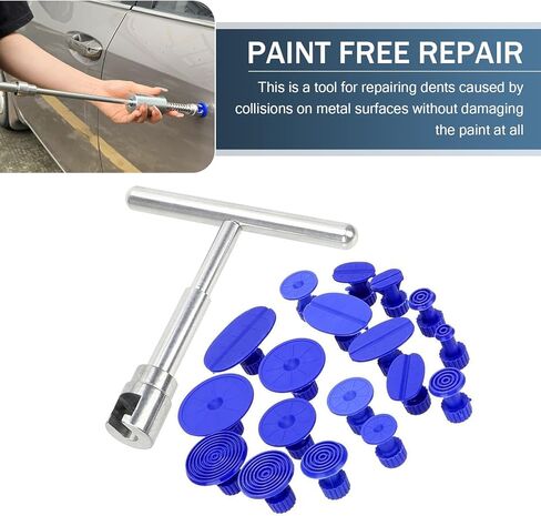 طقم إصلاح انبعاجات جسم السيارة 19 قطعة من Ajxn، أداة سحب من نوع T + 18 قطعة لاصقة غير مدمرة أداة إصلاح طلاء السيارة، ملحقات إصلاح قابلة لإعادة الاستخدام لتأثير أضرار البرد، عالمية للسيارات (أزرق وفضي) in Kuwait