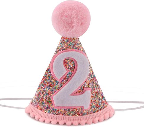 قبعة مخروطية لعيد الميلاد الثاني، قبعة عيد ميلاد بيضاء لامعة مع قبعة قوس قزح لعيد الميلاد باللون الوردي لحفلة عيد الميلاد، قبعة دعائم صور عيد ميلاد لامعة للأولاد والبنات in Kuwait
