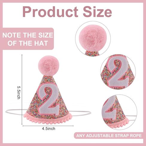 قبعة مخروطية لعيد الميلاد الثاني، قبعة عيد ميلاد بيضاء لامعة مع قبعة قوس قزح لعيد الميلاد باللون الوردي لحفلة عيد الميلاد، قبعة دعائم صور عيد ميلاد لامعة للأولاد والبنات in Kuwait