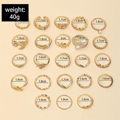 23 Pcs Gold Plated Stackable Ring Set for Women Sparkling Zircon Pearl Punk Knuckle Rings Trendy Silver Adjustable Everyday Jewelry Gifts in Kuwait