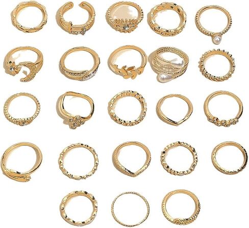 23 Pcs Gold Plated Stackable Ring Set for Women Sparkling Zircon Pearl Punk Knuckle Rings Trendy Silver Adjustable Everyday Jewelry Gifts in Kuwait