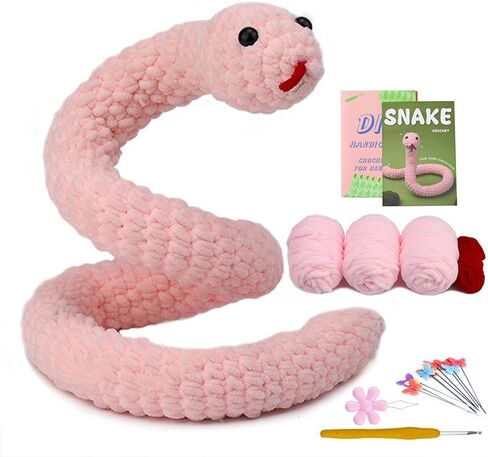 KEKEMEOW The Pink Snake Crochet Kit for Beginner, Learn to Crochet, Beginner Crochet Kit for Adults Crochet Starter Kit with Step-by-Step Video Tutorials and Soft Yarns, Hook in Saudi Arabia