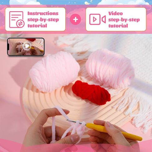 KEKEMEOW The Pink Snake Crochet Kit for Beginner, Learn to Crochet, Beginner Crochet Kit for Adults Crochet Starter Kit with Step-by-Step Video Tutorials and Soft Yarns, Hook in Saudi Arabia