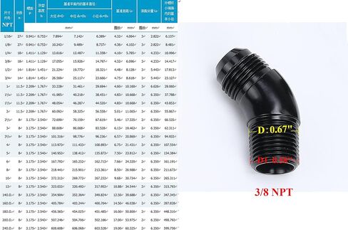 45 Degree Elbow One Piece Full Flow -8 AN to 3/8 NPT Forged Male Flare Coupling Union Fitting Aluminum Black in Saudi Arabia