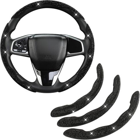West Llama Diamond Bling Car Steering Wheel Cover with Crystal Rhinestones,3PCS Segmented Steering Wheel Protector,Universal for 99% Cars for Women(Black with Black Diamond) in Saudi Arabia