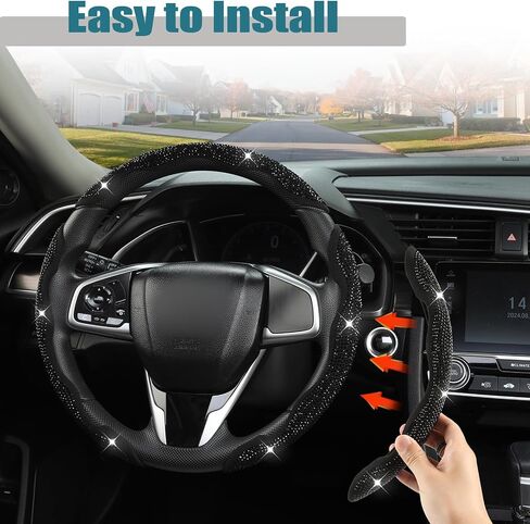 West Llama Diamond Bling Car Steering Wheel Cover with Crystal Rhinestones,3PCS Segmented Steering Wheel Protector,Universal for 99% Cars for Women(Black with Black Diamond) in Saudi Arabia
