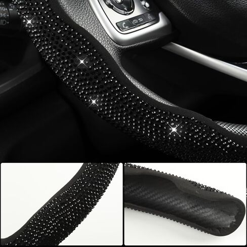 West Llama Diamond Bling Car Steering Wheel Cover with Crystal Rhinestones,3PCS Segmented Steering Wheel Protector,Universal for 99% Cars for Women(Black with Black Diamond) in Saudi Arabia