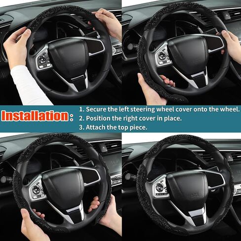 West Llama Diamond Bling Car Steering Wheel Cover with Crystal Rhinestones,3PCS Segmented Steering Wheel Protector,Universal for 99% Cars for Women(Black with Black Diamond) in Saudi Arabia