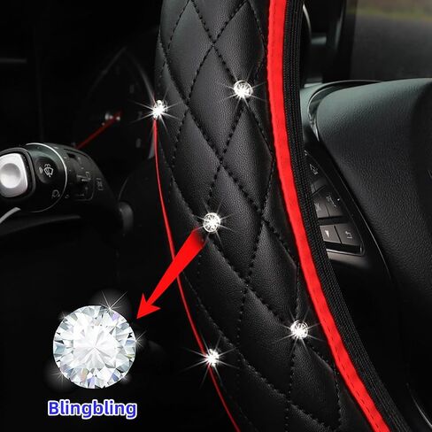 Bling Car Steering Wheel Cover, Non-Slip Elastic Stretch Leather Auto Steering Wheel Protector, Sparkling Diamond Vehicle Decor Accessories for Women Girls, Universal for Vehicles (Red) in Saudi Arabia