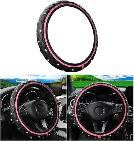 Bling Car Steering Wheel Cover, Non-Slip Elastic Stretch Leather Auto Steering Wheel Protector, Sparkling Diamond Vehicle Decor Accessories for Women Girls, Universal for Vehicles (Red) in Saudi Arabia