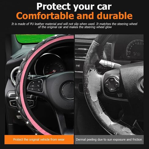 Bling Car Steering Wheel Cover, Non-Slip Elastic Stretch Leather Auto Steering Wheel Protector, Sparkling Diamond Vehicle Decor Accessories for Women Girls, Universal for Vehicles (Red) in Saudi Arabia