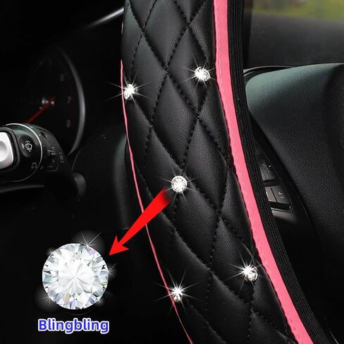 Bling Car Steering Wheel Cover, Non-Slip Elastic Stretch Leather Auto Steering Wheel Protector, Sparkling Diamond Vehicle Decor Accessories for Women Girls, Universal for Vehicles (Red) in Saudi Arabia