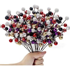 Artificial Colorful Berry Stems, 24 Pack 8.7" Christmas Glitter Berries Stems Artificial Holly Fruit Berry Branches Winter Picks Home Holiday Wedding Party DIY Christmas Tree Crafts Decor (Mix)