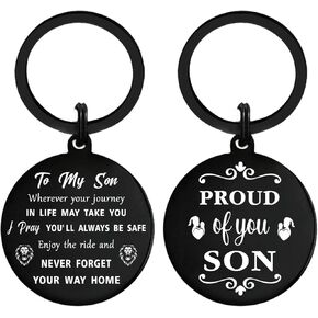 Son Gifts from Mom - Son Engraved Keychian - Proud of You Son Gifts - Birthday Graduation Christmas Keychain Gifts for Son from Dad