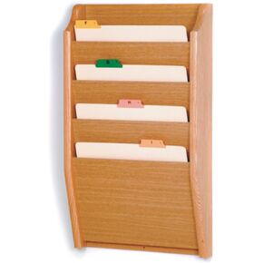 Wooden Mallet 4-Pocket File Holder, Letter Size, Medium Oak