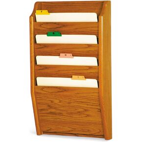 Wooden Mallet 4-Pocket File Holder, Letter Size, Medium Oak