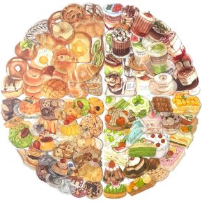 Maxleaf 80PCS Dessert Cake Clear Stickers for Scrapbook Decoration, 4 Series Retro Foods Bread Cake Coffee Stickers for Daily Life Diary Album Decoration