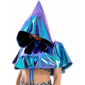 ANKOMINA Shiny Metallic Hooded Cape Holographic Witch Devil Vampire Cosplay Cloak Cap for Halloween Festival