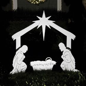 Outdoor Nativity Scene - Holy Family Yard Nativity Set. Made in USA, Durable Materials, Simple Assembly, Compact Storage. White. Solid Plastic.