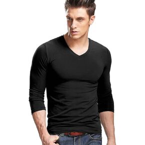 Long Sleeves Men T-Shirt Crew-Neck V-Neck
