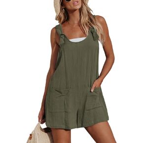CUPSHE Women's Pinafore Romper Scoop Neck Sleeveless Overall Straight Leg Outfit with Front Patch Pockets Casual Dark Green, S
