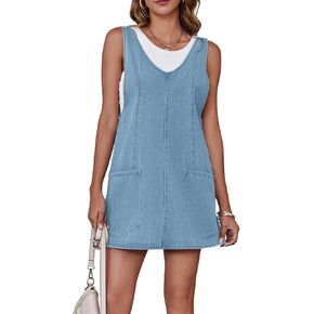Womens Fashion High Roller Overalls Loose Casual Sleeveless Denim Dress Pinafore Mini Romper Skirtall 2024 Outfits L