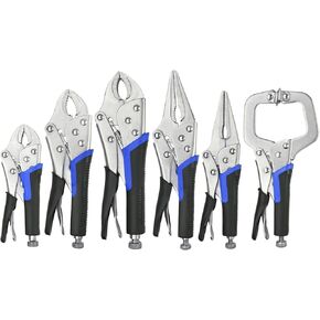 Vice Grips,6-Pack Vise Grip Pliers 5"/7"/10"Curved Jaw Locking Pliers,6-1/2"& 9-1/2" Needle Nose Vice Grips Pliers Set and 6" C-Clamp for welding,Woodworking, Metal Working