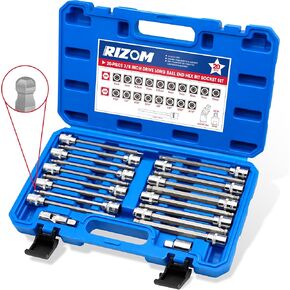 RIZOM 20-Piece 3/8 Inch Drive Long Ball End Hex Bit Socket Set, Extra Long Allen Socket Set, SAE & Metric (1/8-3/8 in., 3-10 mm), CR-V and S2 Steel