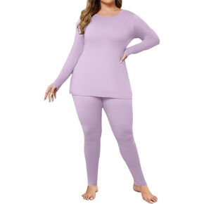 Ekouaer Plus Size Womens Long Underwear Set Oversize Thermal Set Lightweight Base Layer Pajamas 2 PCS Warm Tops & Bottom