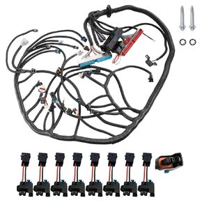 4L60E DBC Engine Wiring Harness LS Engine DBC Standalone Wiring Harness Compatible with 1997-2006 GM DBC LS1 Vortec 4.8L 5.3L 6.0L with 8pcs EV1 to Delphi Adapters，W/4L60E Transmission Drive by Cable
