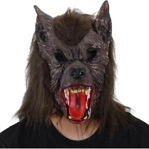 PARTY ZONE Wolf Mask Party Cosplay Werewolf Dress Up Temporary Scar Tattoos Stickers Dark Brown Werewolf Mask for Men Halloween Costume