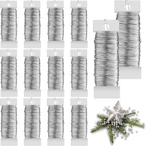 Ferraycle 12 Pack Floral Wire 38 Yards 22 Gauge Flexible Paddle Wire Florist Wire Christmas Wire for Crafts, Christmas Wreaths Tree, Garland and Floral Flower Arrangements (Green)