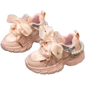 Princess Girls Sneakers Lace Breathable Pearl Chain Bowknot Birthday Decoration Luxurious Anti-Slip