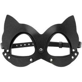 Dzrige Woman Leather Cat Mask Half Face Cat Mask Cat Ears Mask Cosplay Costume Accessory for Halloween Carnival Masquerade Birthday Party Cosplay