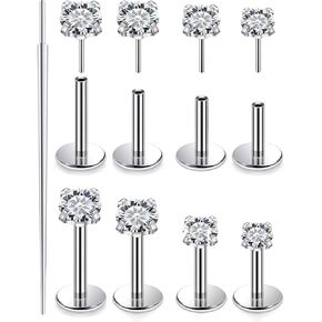 Yaalozei 18G 20G Silver Nose Rings Studs 316L Surgical Steel Hypoallgenic Cubic Zirconia Nose Ring Stud Body Piercing Jewelry for Women Men 18PCS -24Pcs
