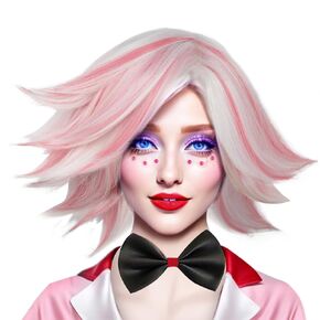 JoneTing Angel Dust Wig Short White and Pink Wig【+Wig Cap】 Layered White Pink Wig with Bangs Women Short White Mix Pink Wigs White and Pink Cosplay Wig for Cosplay Costume Halloween Outfit