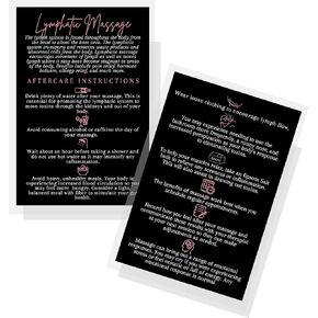 Lymphatic Massage Aftercare Card | 30 Pack | Size 4x6 inch Postcard | Black & Rosey Pink Design